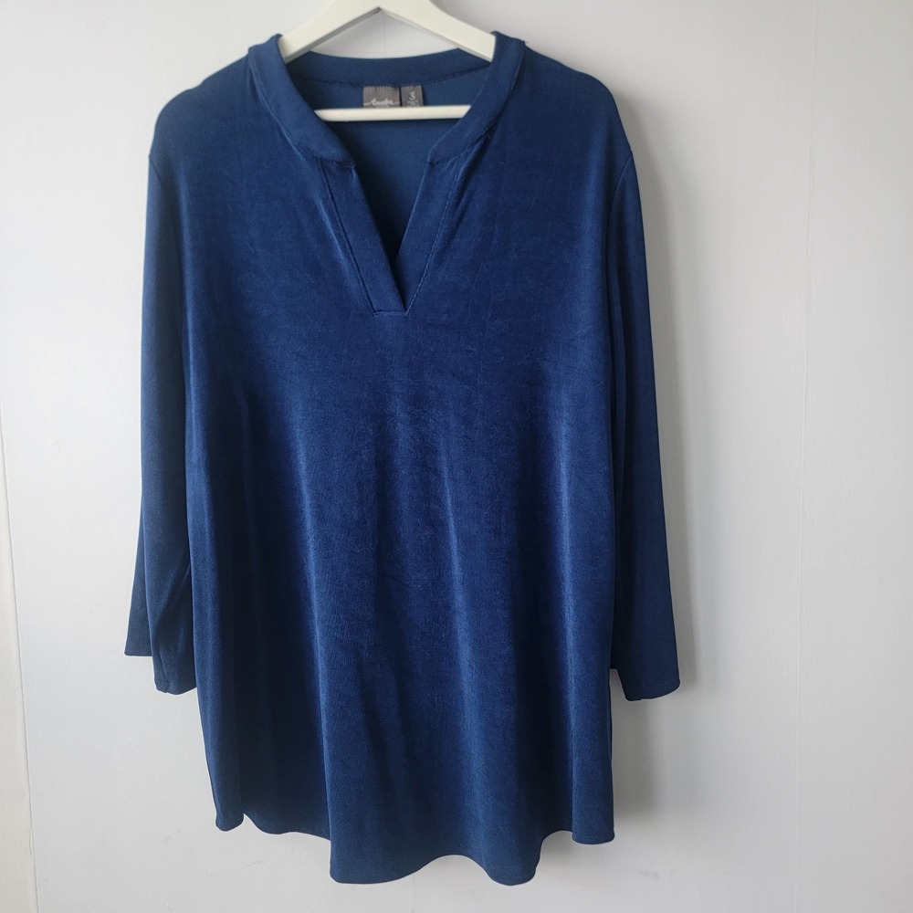 chico's travelers women's velour split V-neck tunic top size XL 3/4 sleeve
